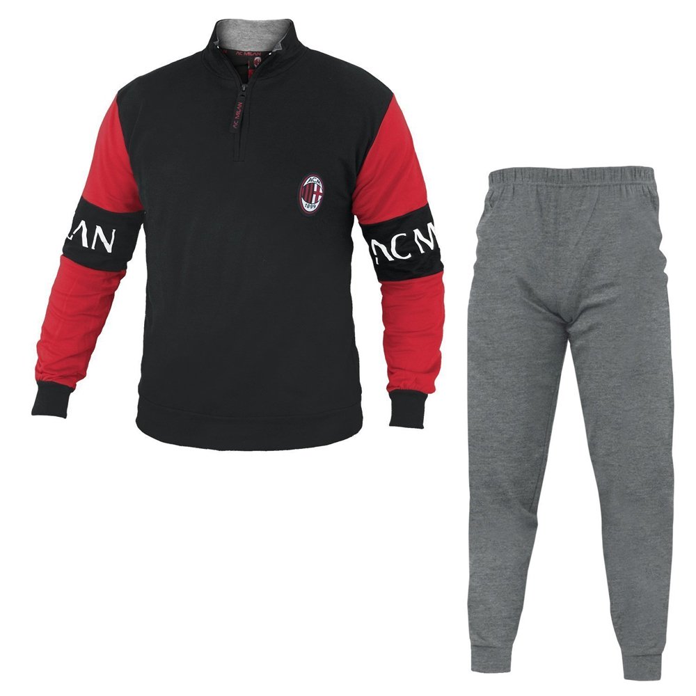 AC Milan Pigiama Tuta Ragazzo Lungo in Felpa Cotone Prodotto Ufficiale Art. MI15062 (Nero, 12 Anni)