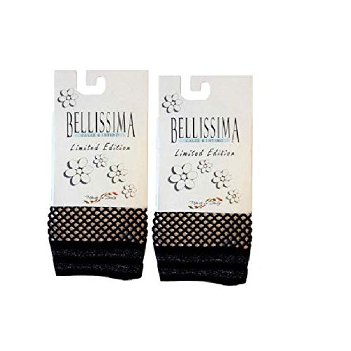 BellissimA Calzini da Donna Rete media lame con cinturino Comfort confezione 2 pezzi Colori Nero Taglia Taglia Unica