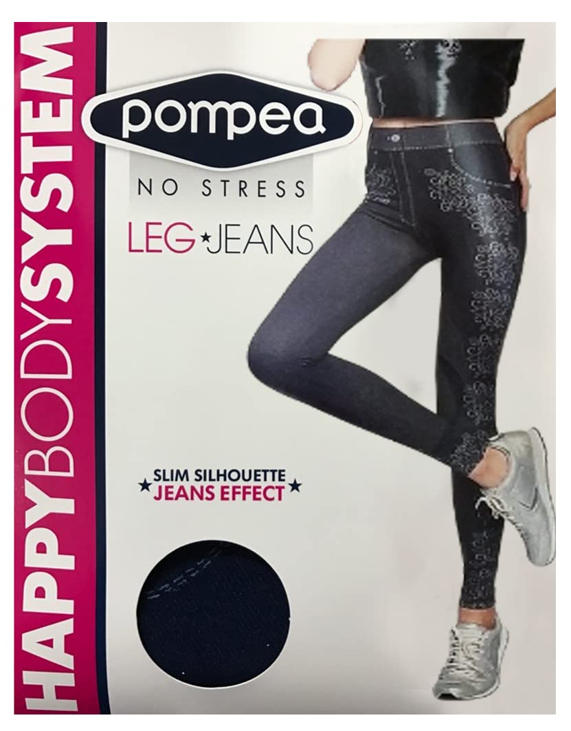 POMPEA Donna Leggings Slim Jeans Elasticizzato Jeans con decori floreali Frascati Colori Dark Denim Taglia S