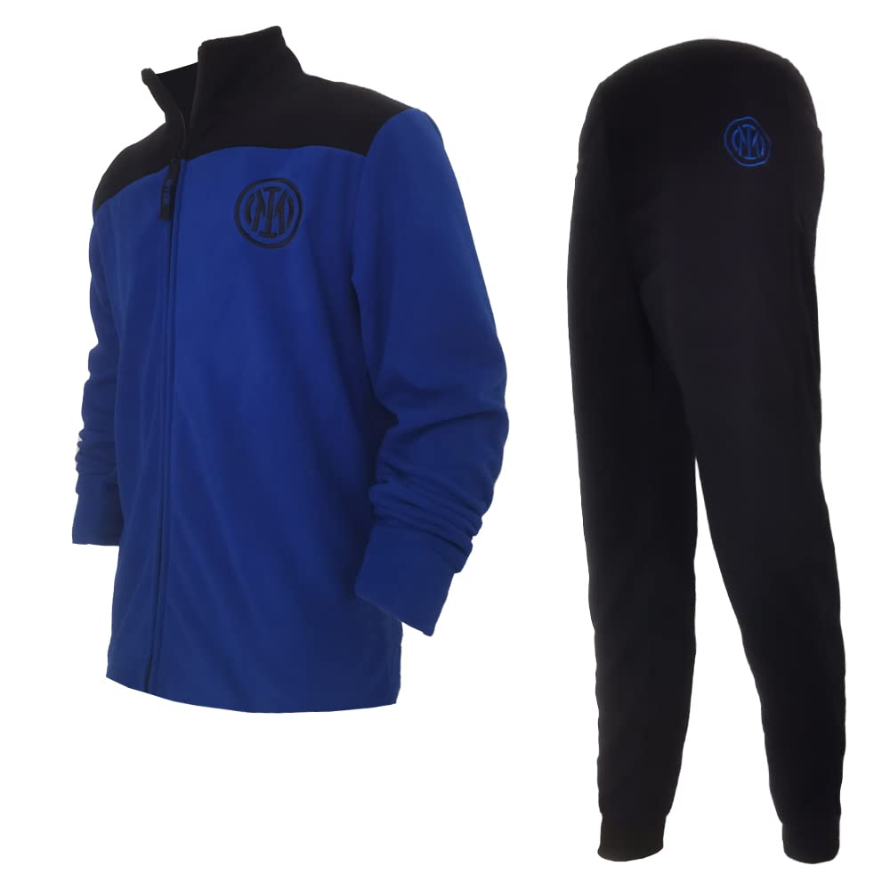 dierre Pigiama Uomo Lungo in Pile Full Zip FC Inter Nuova Collezione Art. IN14134 (Nero, XL)