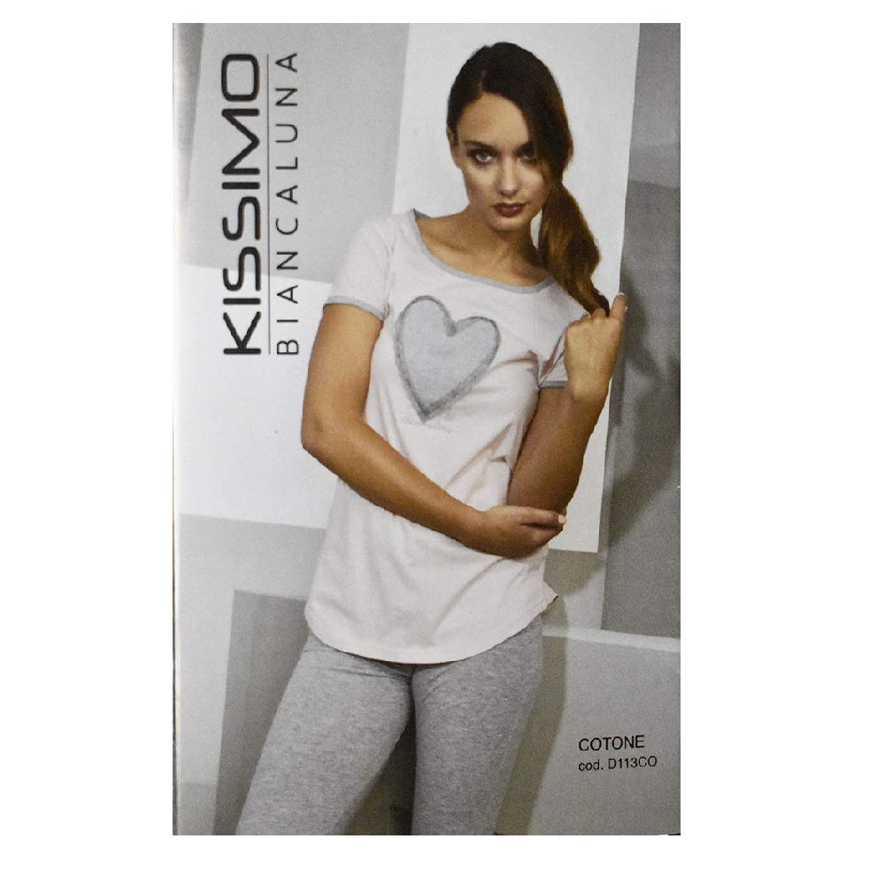 Pigiama Donna Ragazza KISSIMO Cotone MManica Pantalone 34 AKISSI17D113 Colori Panna/Grigio Taglia XL