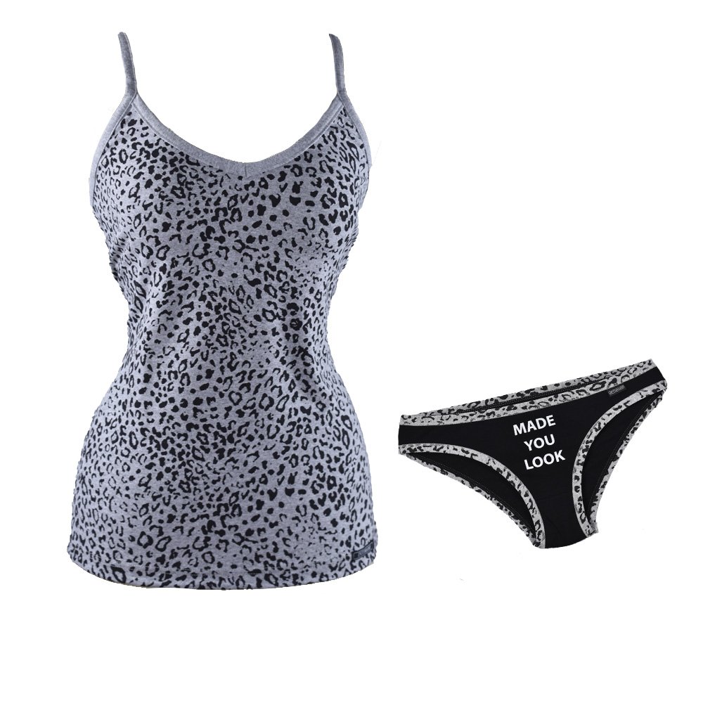 INTIMAMI Completino Donna Canotta e Slip Fantasia LEOPARDATA AINTIMID223SSS Colori Nero Taglia S