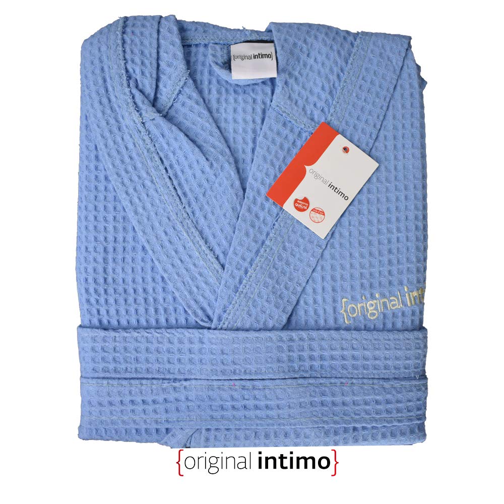 OriginalIntimo ACCAPPATOIO UOMO DONNA ORIGINAL INTIMO,A NIDO DAPE CON CINTURA E CAPPUCCIO Colori Cielo Taglia M