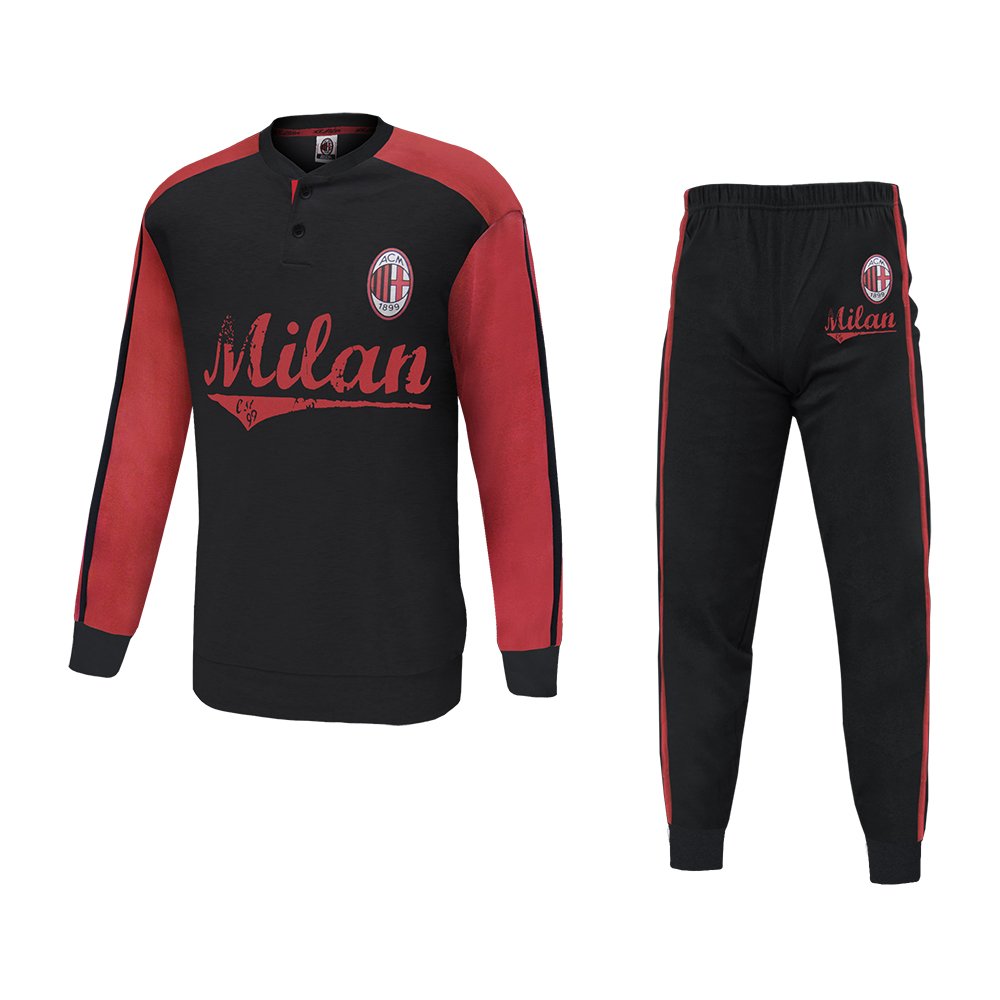 Sicem International Srl Milan Pigiama Ragazzo in Caldo Cotone Prodotto Ufficiale Squadra (MI15038) (12 Anni, Nero)