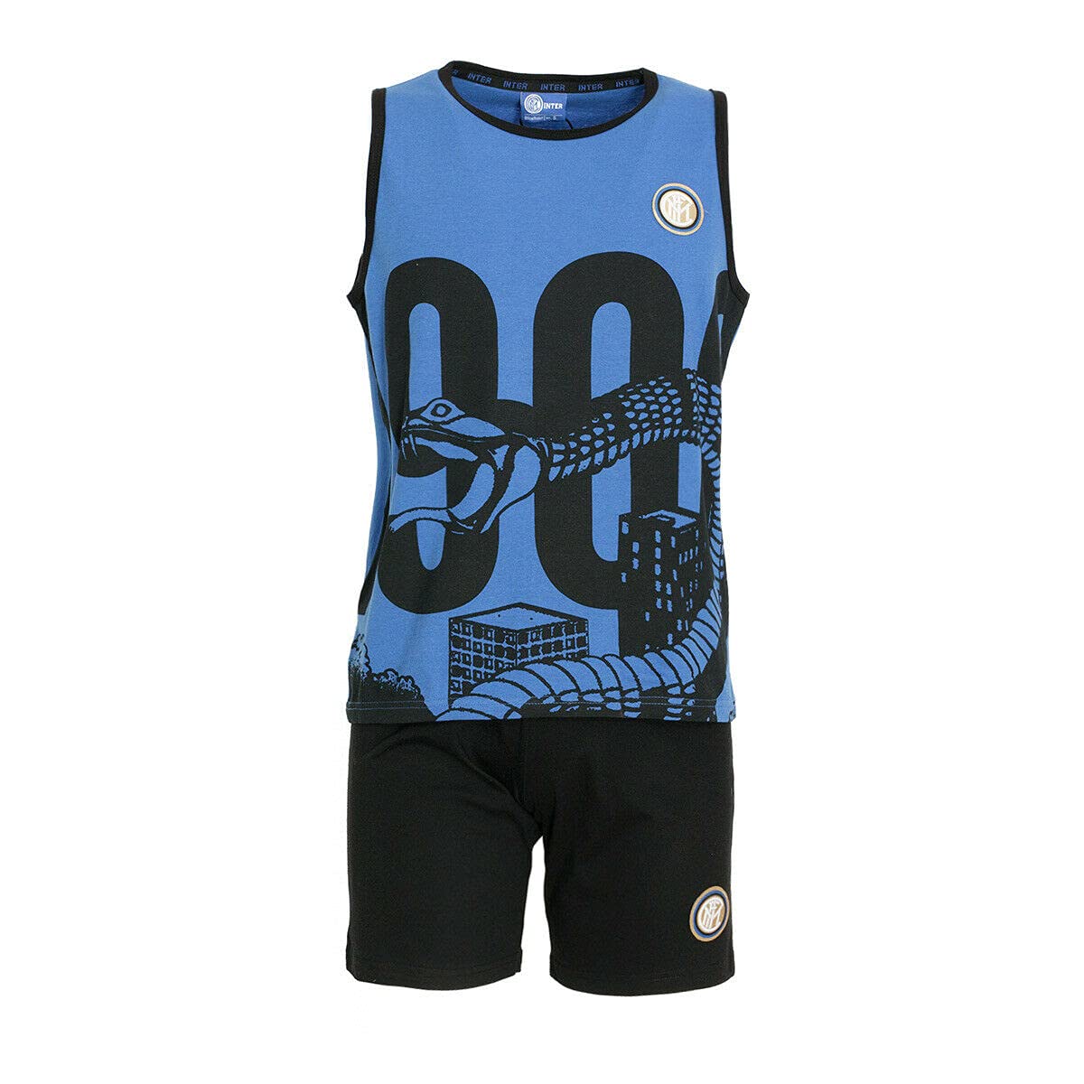 FC Inter Pigiama Smanicato con Pantaloncini Due Pezzi - Bambino/Ragazzo Varie Taglie Disponibili (14 Anni, Nero)