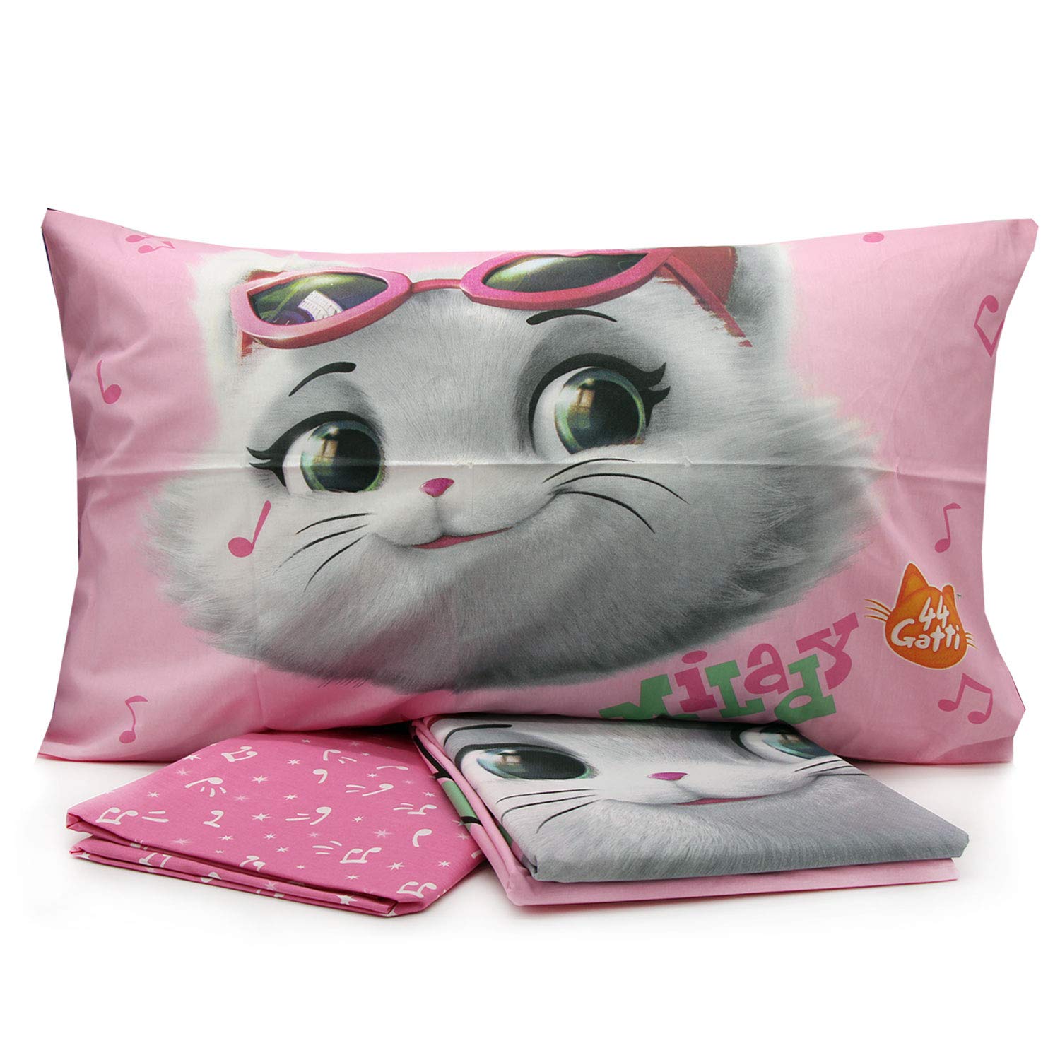 Completo letto una piazza singolo cotone sopra sotto federa 44 Gatti originale! - ROSA, Singolo