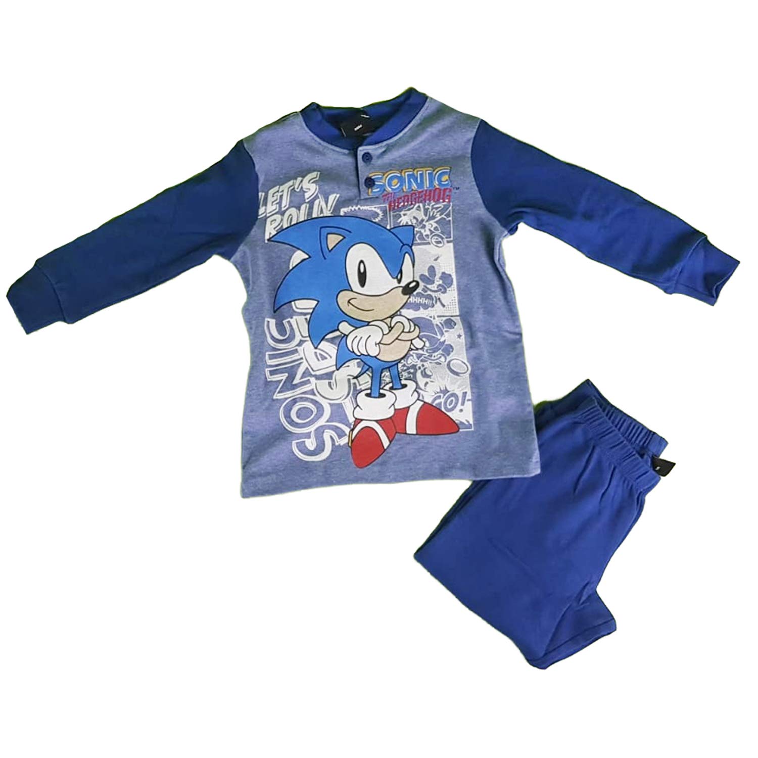 PIGIAMA BAMBINO CALDO COTONE PERSONAGGIO SONIC THE HEDGEHOG Colori Grigio Melange Taglia 7