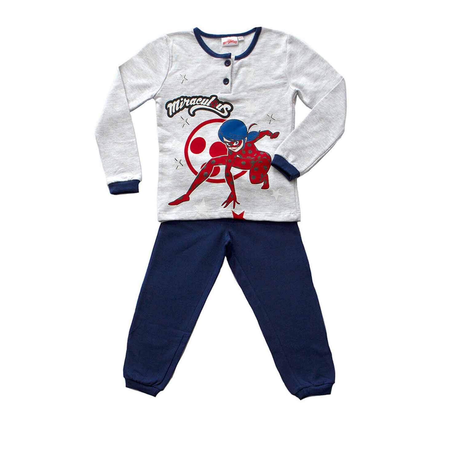 OriginalIntimo PIGIAMA BAMBINA PERSONAGGIO MIRACULOUS,CALDO COTONE 2 COLORI Colori Marine Taglia 7
