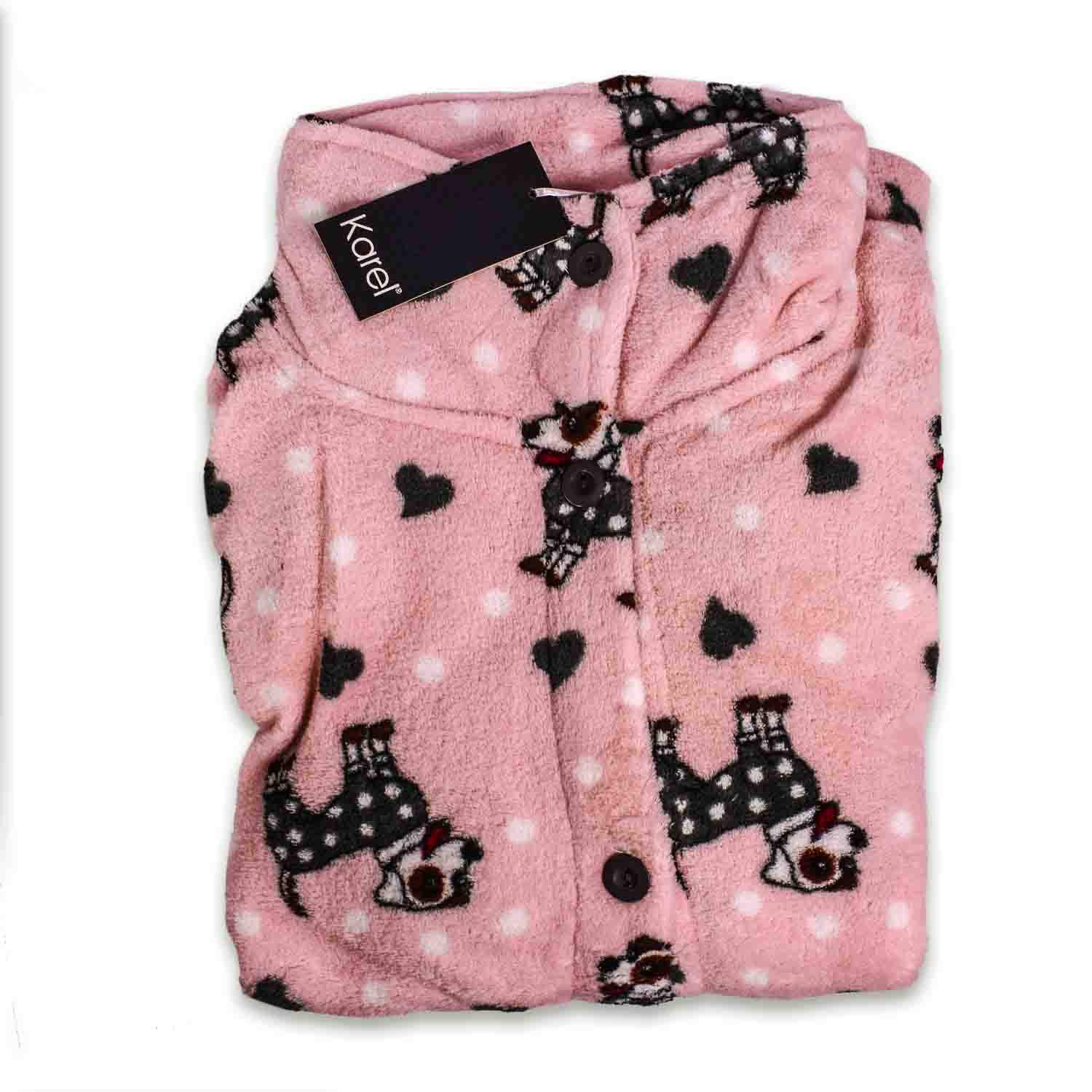 OriginalIntimo Vestaglia Donna in tessuto coral fleece caldo Morbido invernale con bottoni Colori Rosa Taglia S