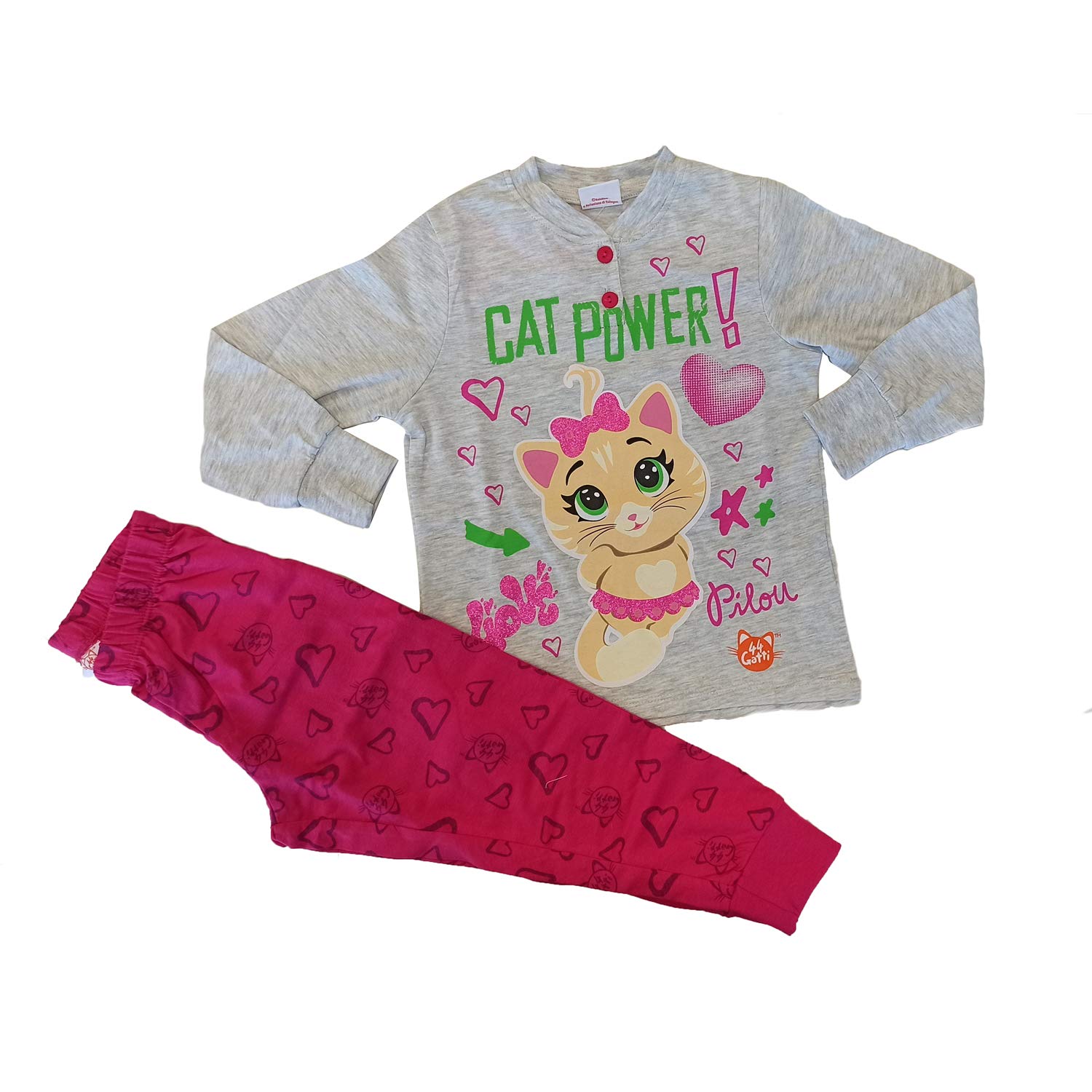 Sabor Pigiama Bambina Lungo in Cotone 44 Gatti Art. 4976 (6 Anni, Grigio)