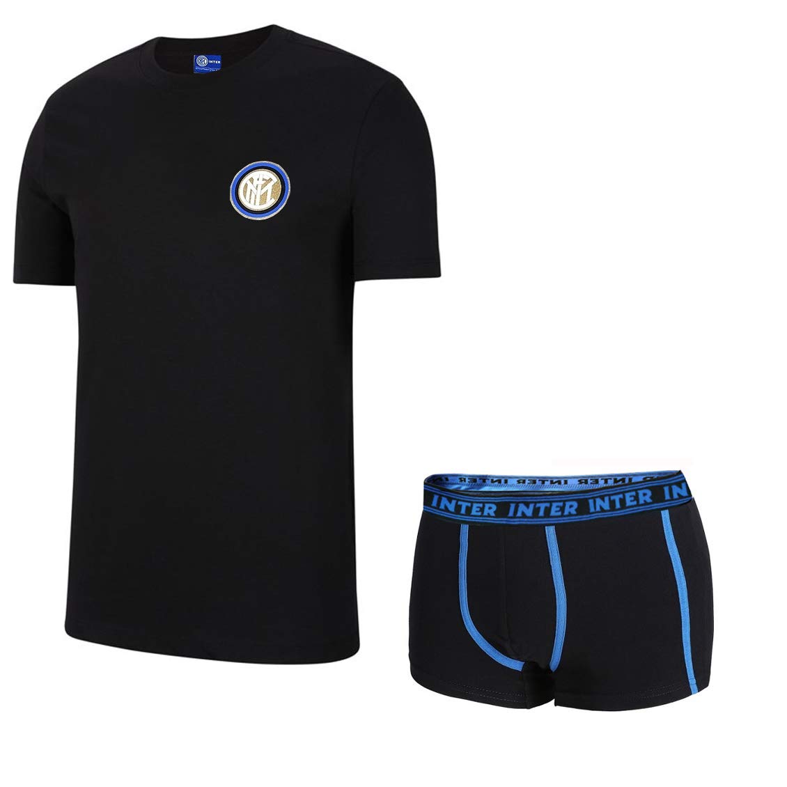 FC INTER Coordinato Ragazzo Boxer + t-Shirt Scollo a V Prodotto Ufficiale Art. IN12055 (12 Anni, Nero)