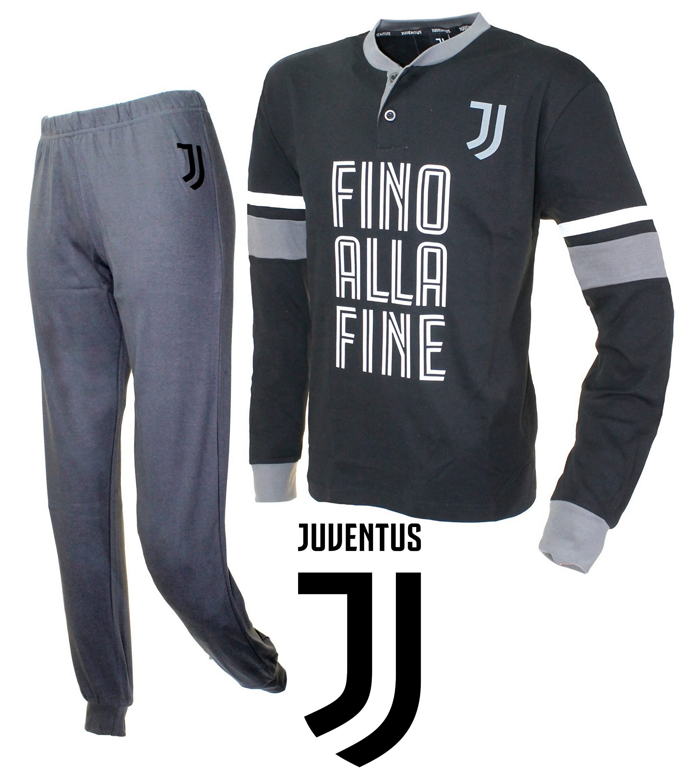 Pigiama Ragazzo Lungo Juve in Caldo Cotone Art. JU15116 Prodotto Ufficiale (10 Anni, Grigio)