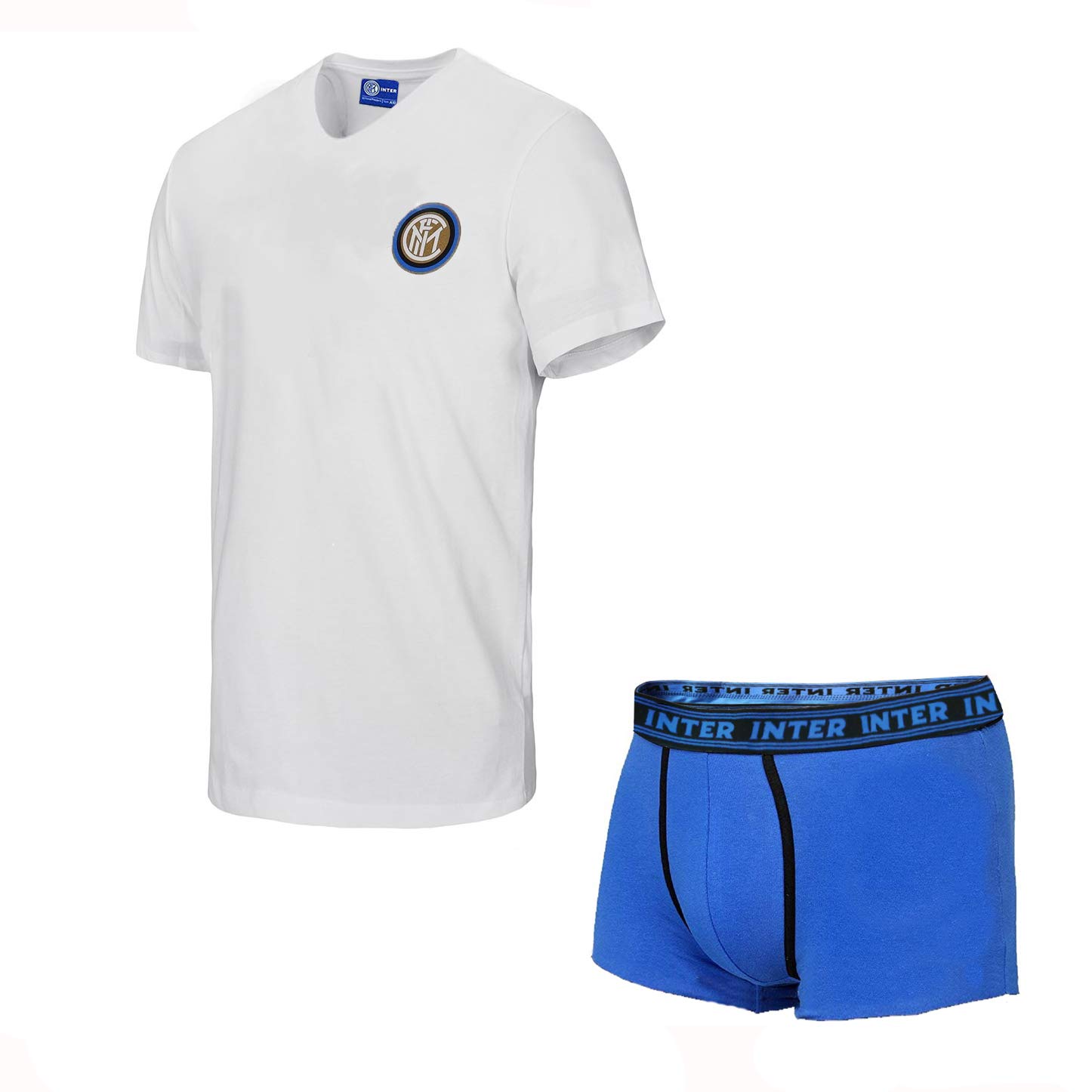 FC INTER Coordinato Ragazzo Boxer + t-Shirt Scollo a V Prodotto Ufficiale Art. IN12055 (10 Anni, Bianco)