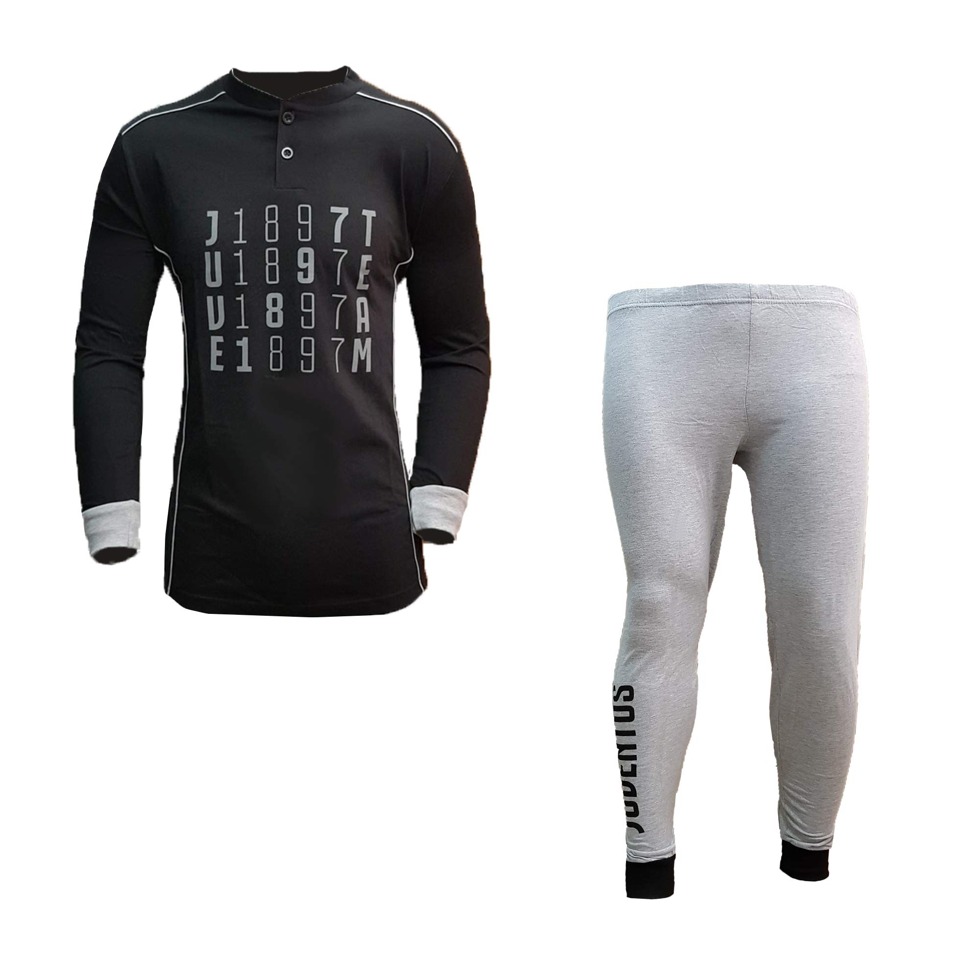 Pigiama Uomo Lungo in Cotone Juventus Prodotto Ufficiale Juve Art. JU14075 (Nero, M)