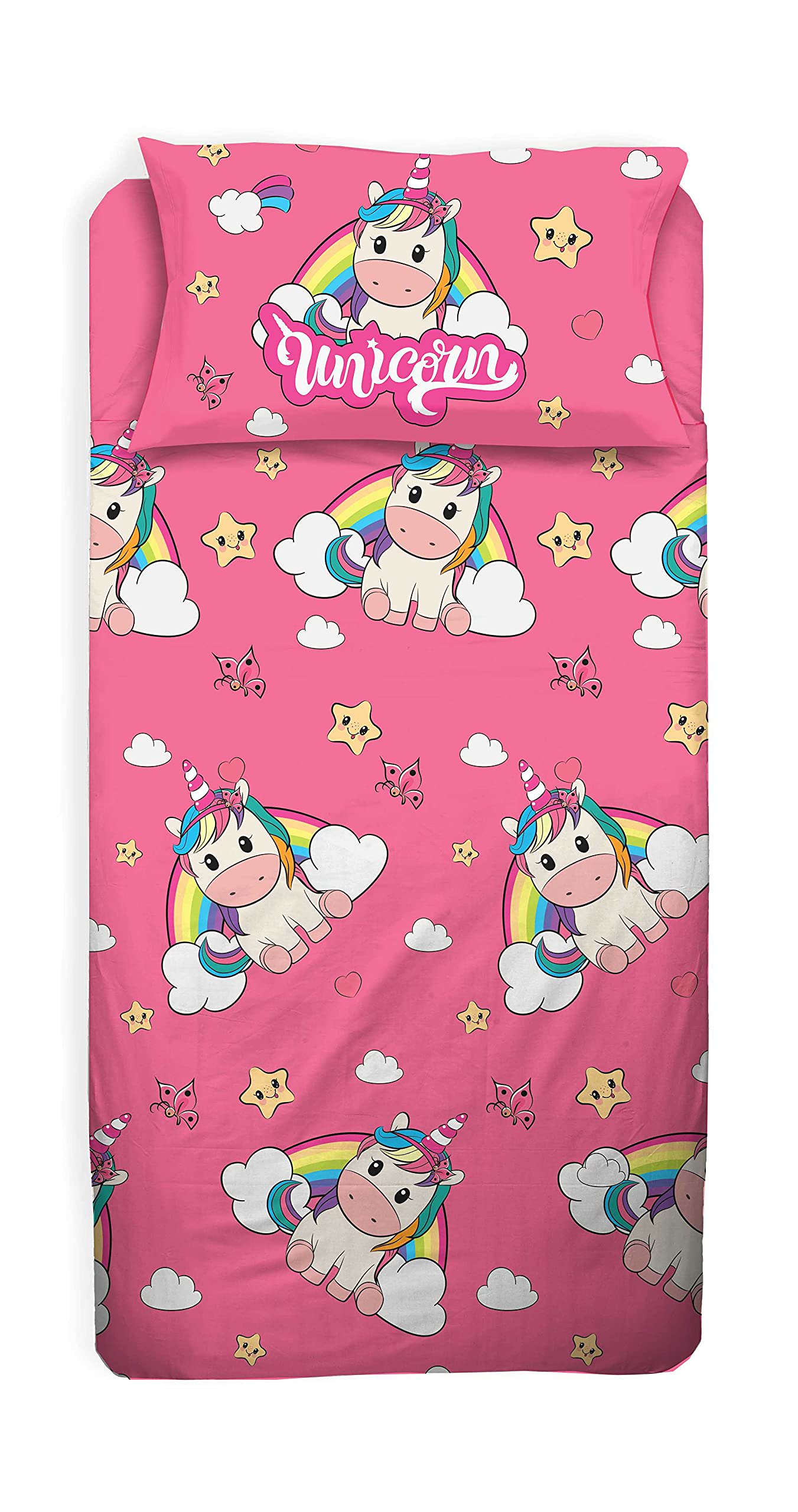Unicorno, Lenzuolo Letto Singolo Bambina, Completo Letto, Rosa, Lenzuolo Sopra, Lenzuolo Con Angoli, Federa, 100 Percento Cotone