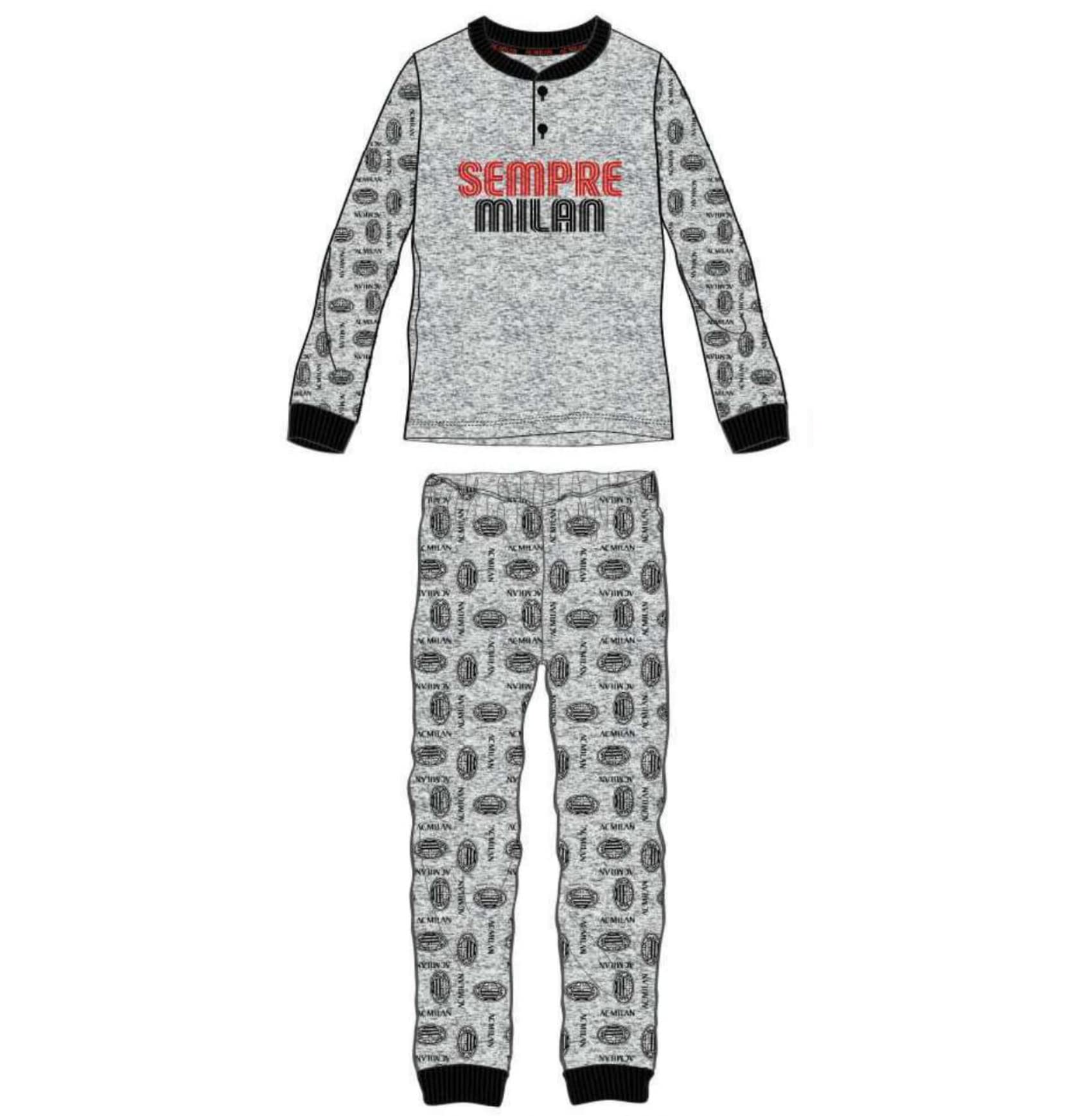 AC Milan Pigiama Bambino in Caldo Cotone in Due Colori Prodotto Ufficiale (Grigio Melange 5 Anni)
