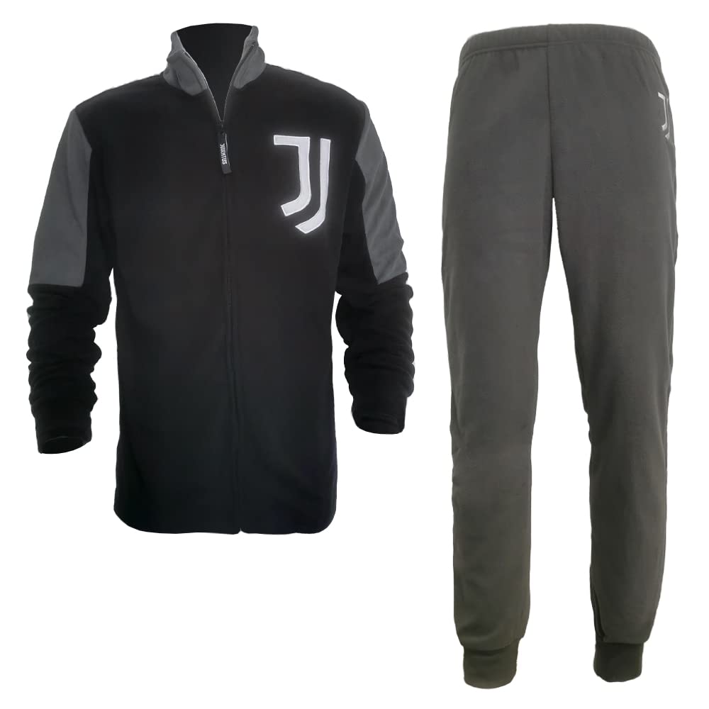 Juventus Pigiama Uomo Lungo in Pile Full Zip FC Nuova Collezione Art. JU14134 (Nero, XL)