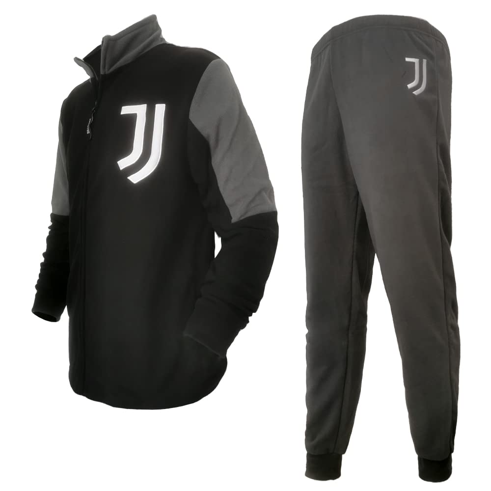 Juventus Pigiama Uomo Lungo in Pile Full Zip FC Nuova Collezione Art. JU14134 (Nero, XL)