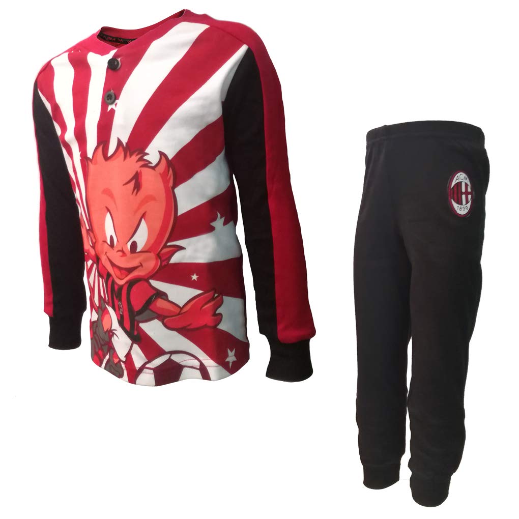 Pigiama Bambino Lungo in Caldo Cotone Milan Prodotto Ufficiale Art. MI16048 (3 Anni, Rosso)