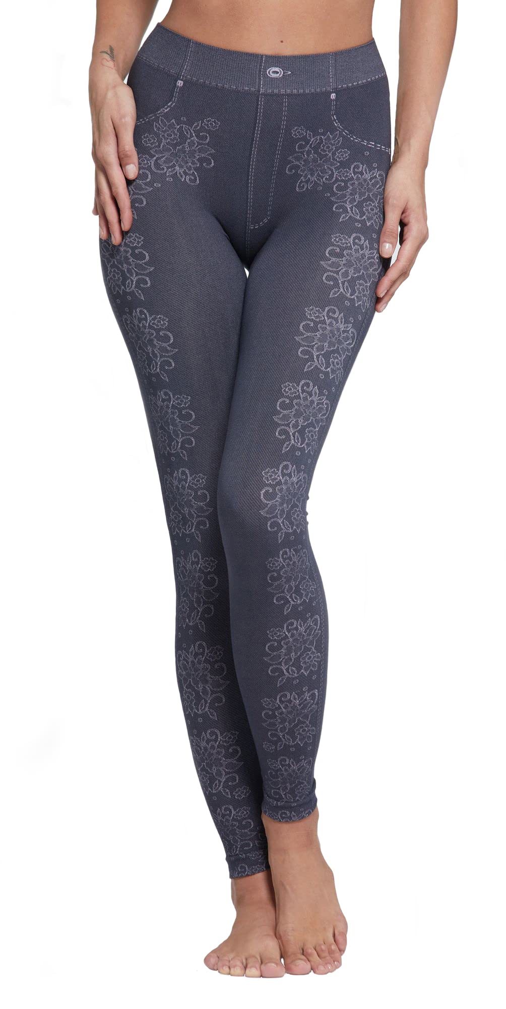 POMPEA Donna Leggings Slim Jeans Elasticizzato Jeans con decori floreali Frascati