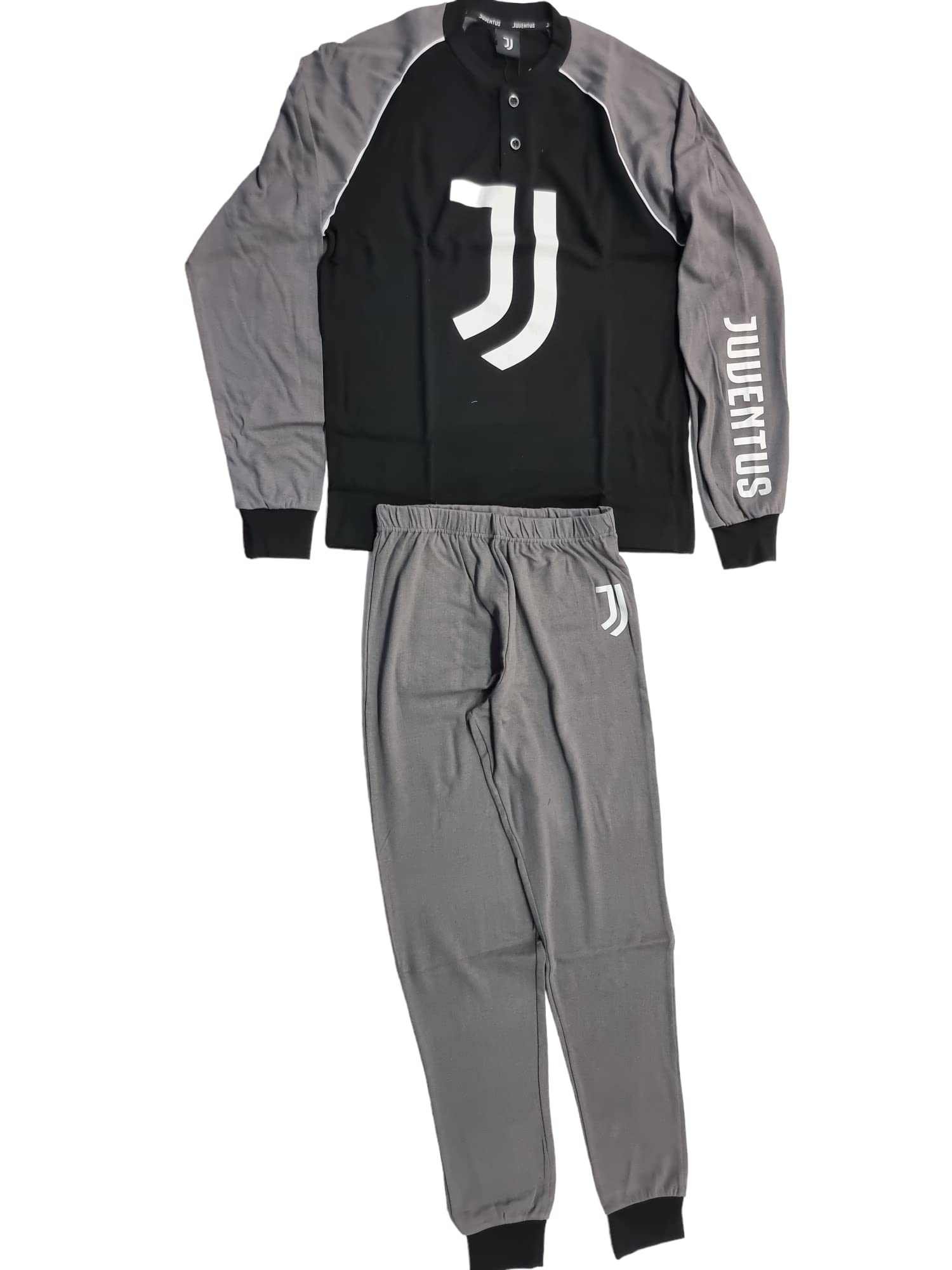 Juventus Pigiama Uomo Homewear Football Prodotto Ufficiale Interlock 100% Cotone Caldo Pigiama Serafino Manica e Pantalone Lungo