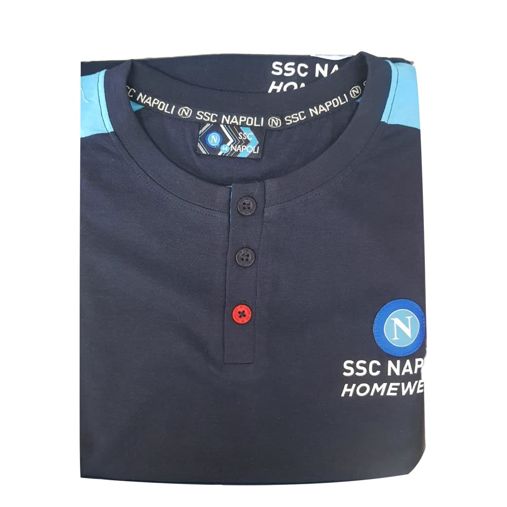 SSC Napoli Pigiama Uomo in Cotone Leggero Manica Lunga  (NCJ013) (L, Blu)