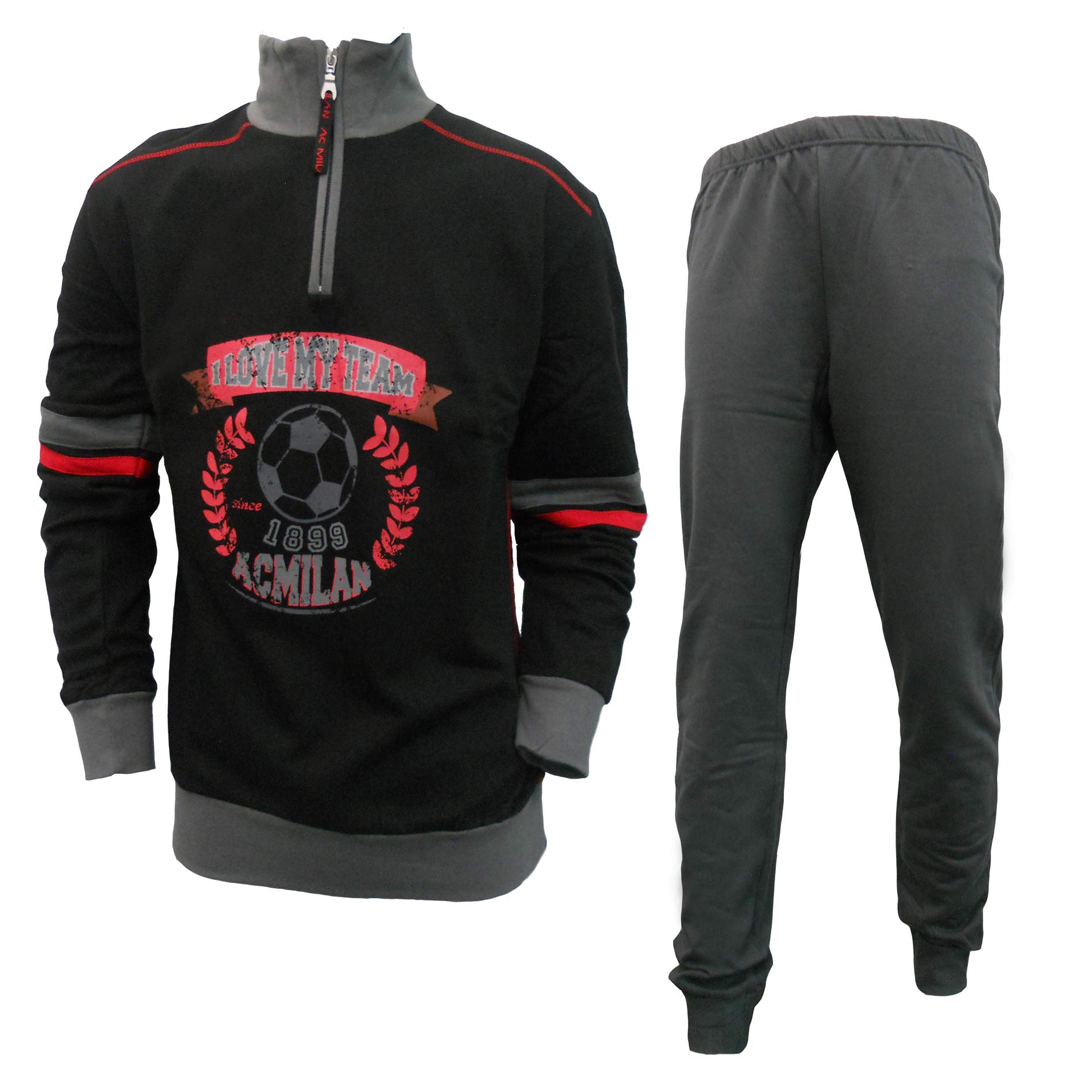 AC Milan Pigiama Ragazzo Lungo Mezza Zip in Felpa Prodotto Ufficiale Art. MI15069 (10 Anni, Nero)