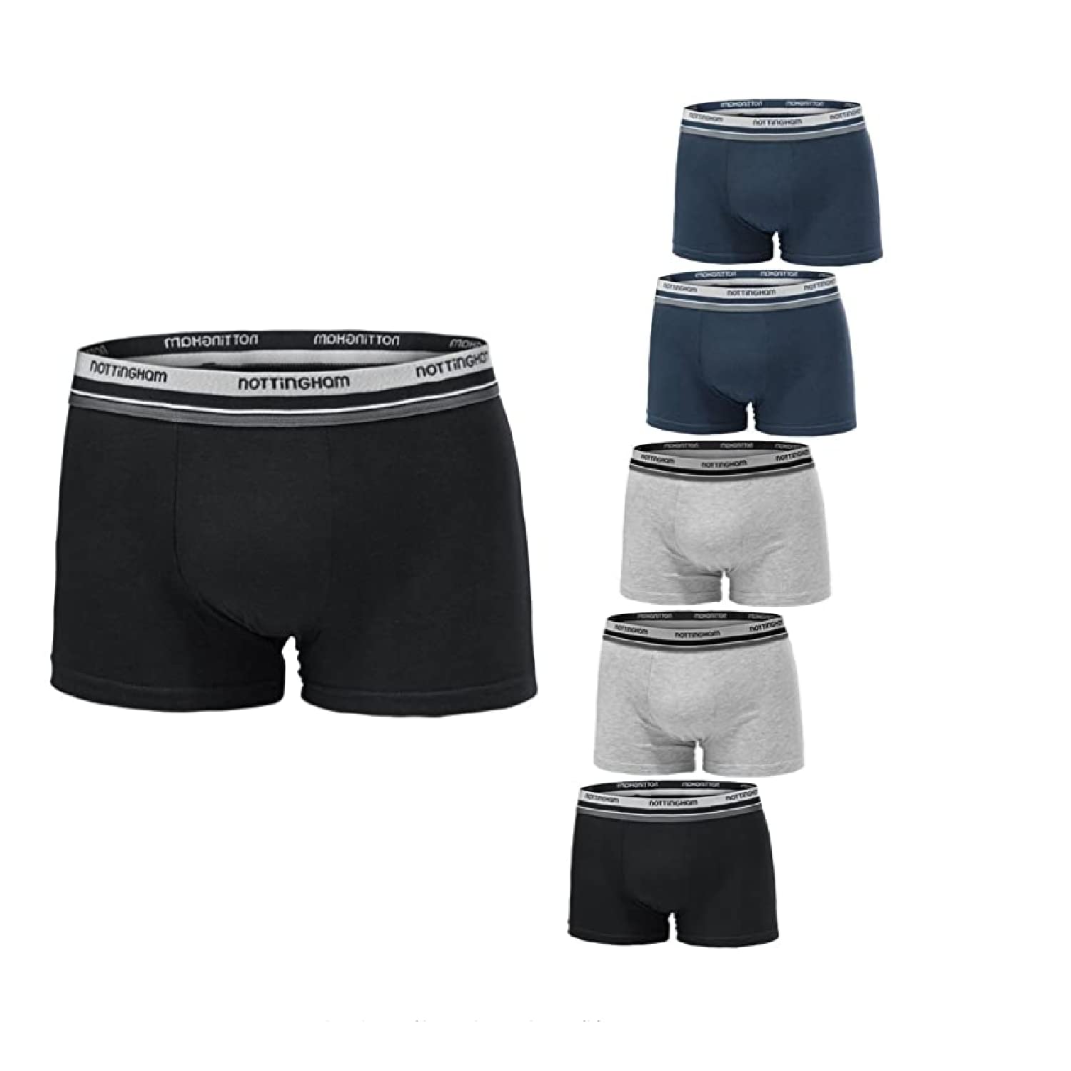NOTTINGHAM Set 6 Paia SlipBoxer Uomo Cotone Bielastico Nero Bianco Assortito