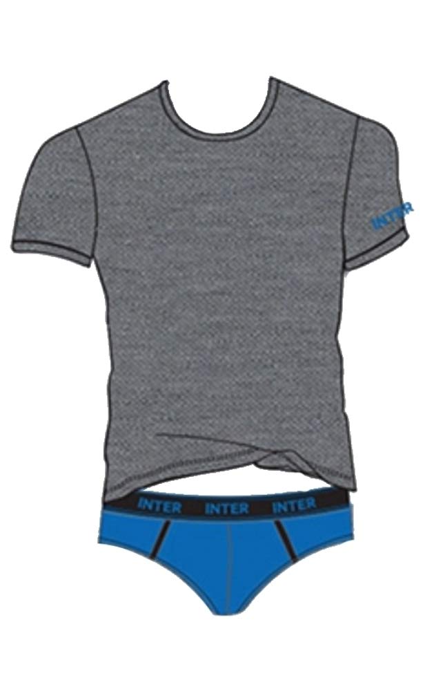 Completo Intimo Inter Ufficiale T-Shirt + Slip Elasticizzato Bambino Ragazzo Anni 10 12 14 16 Grigio Royal 12056GR (14 Anni)