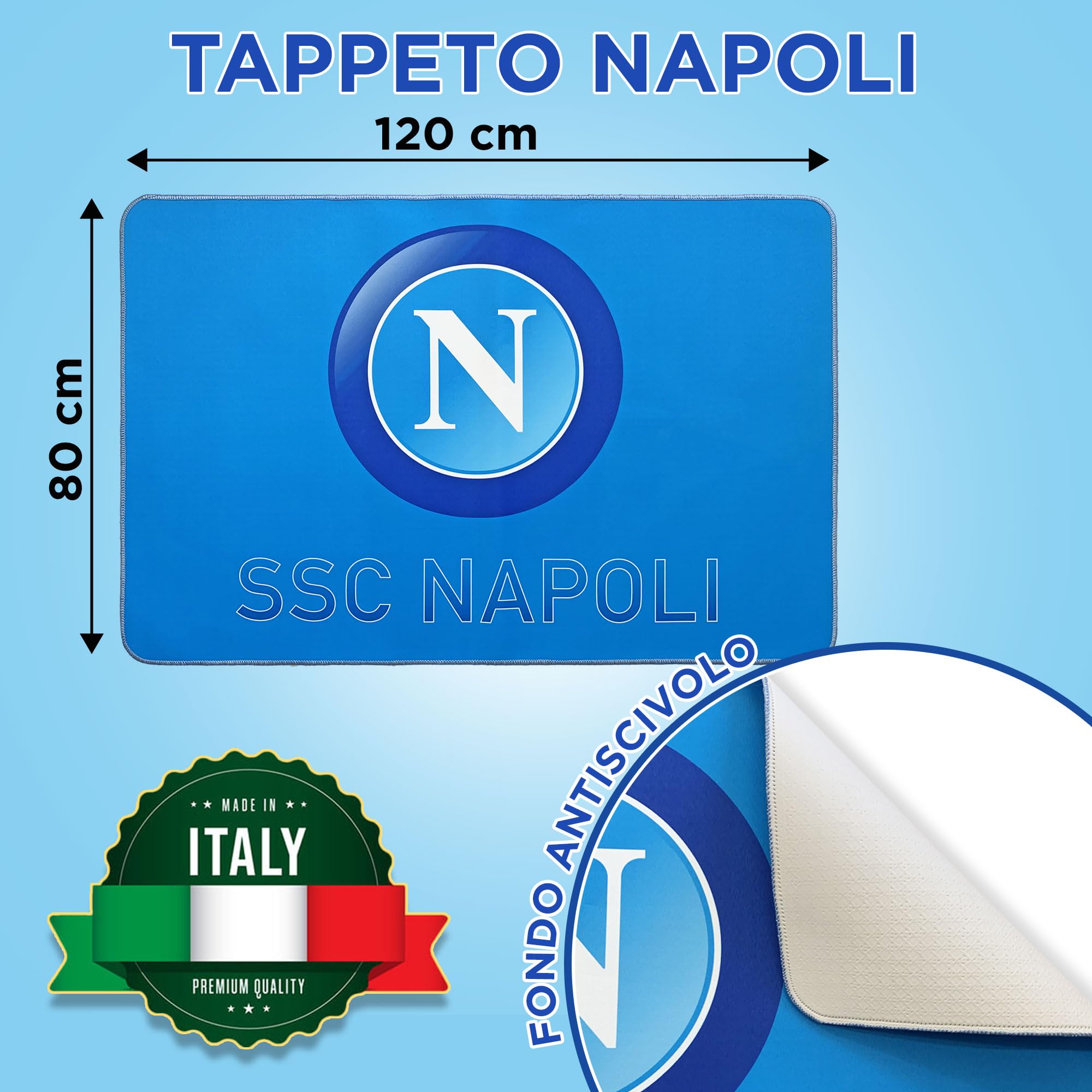 Tappeto Antiscivolo Scendiletto da Camera Napoli Calcio Stampa 3D 80x120cm 0841