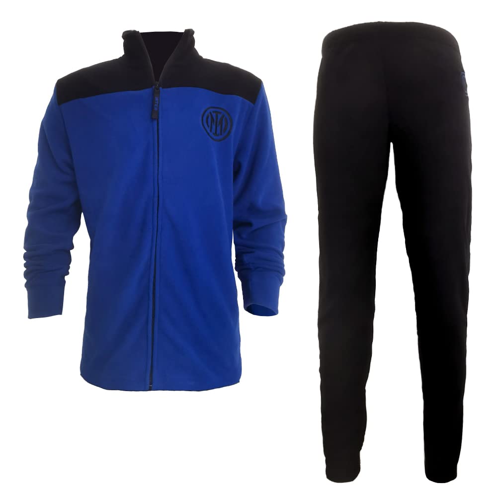 dierre Pigiama Uomo Lungo in Pile Full Zip FC Inter Nuova Collezione Art. IN14134 (Nero, XXL)