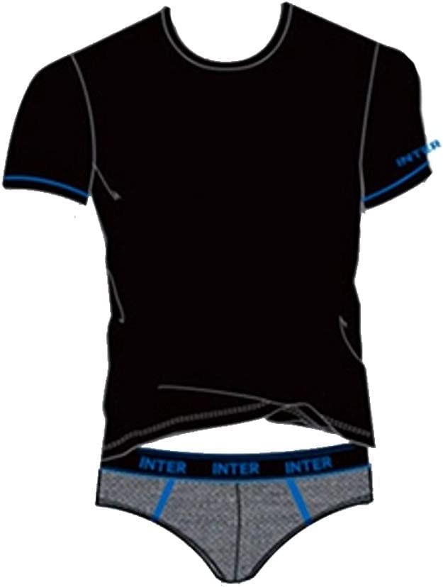 Completo Intimo Inter Ufficiale T-Shirt + Slip Elasticizzato Bambino Ragazzo Anni 10 12 14 16 Nero Grigio 12056NE (14 Anni)