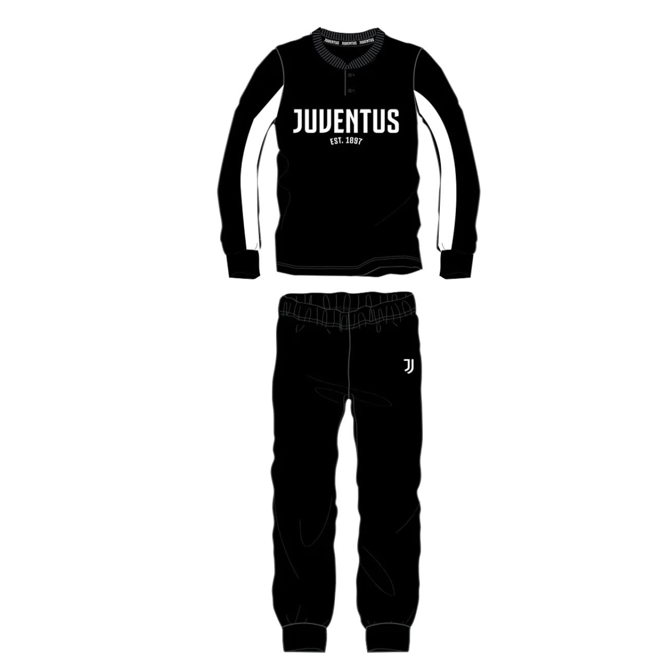 Galeone Tessuti - Pigiama Uomo Juventus Nero e Grigio Melange Taglie S, M, L, XL, XXL Modello Serafino (M, Nero)