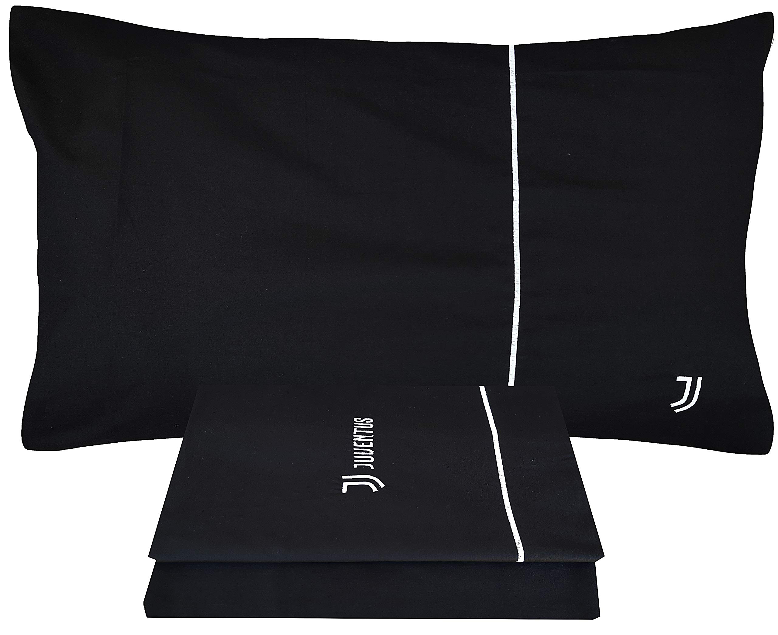 COMPLETO LETTO LENZUOLA NERE ORIGINALI JUVENTUS F C RICAMATE LOGO JJ 100% COTONE SINGOLO UNA PIAZZA - PIAZZA E MEZZA FRANCESE - 