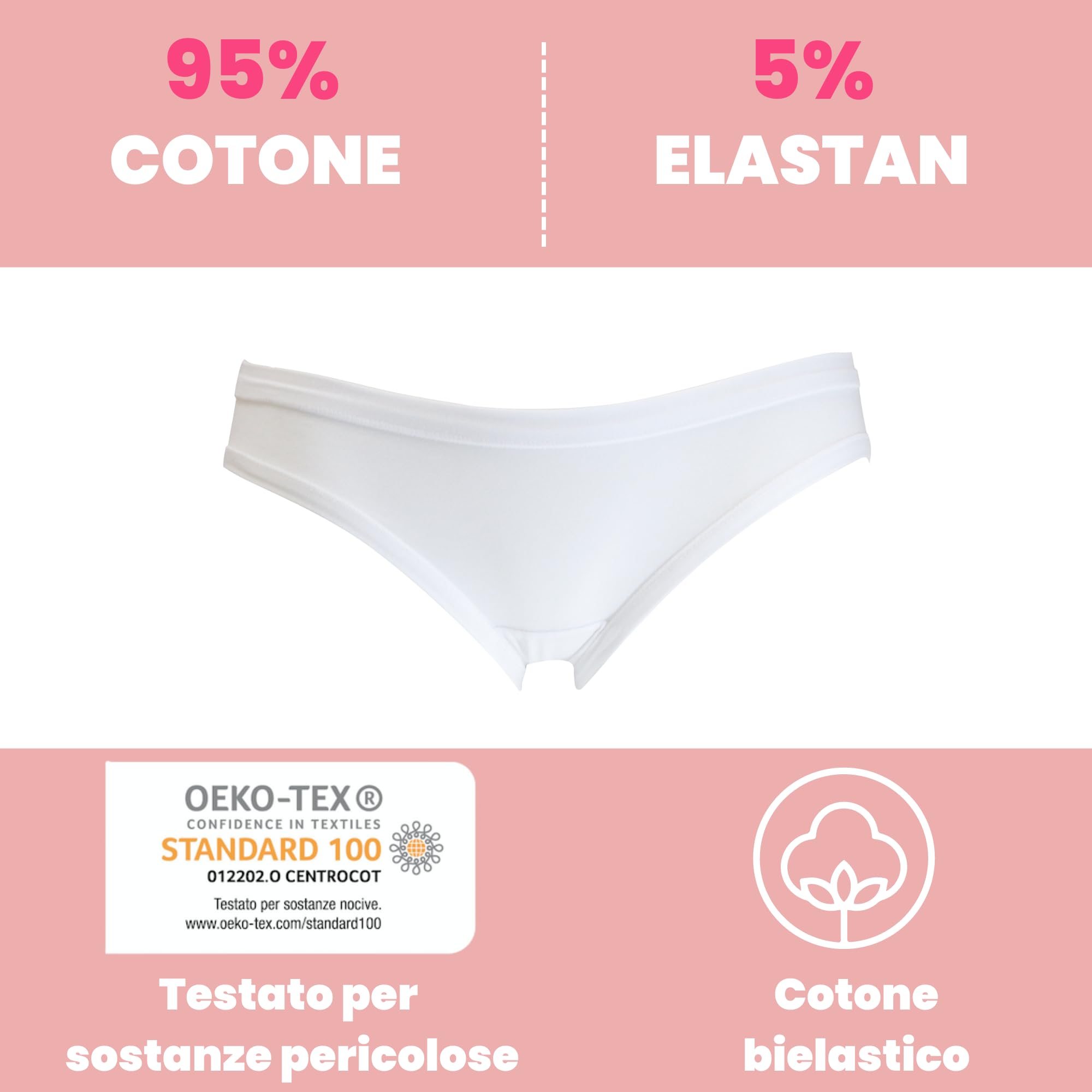 Cotonella 6 Slip Brasiliana Cotone Elasticizzato Vita Bassa Art.3942 (3, Bianco)