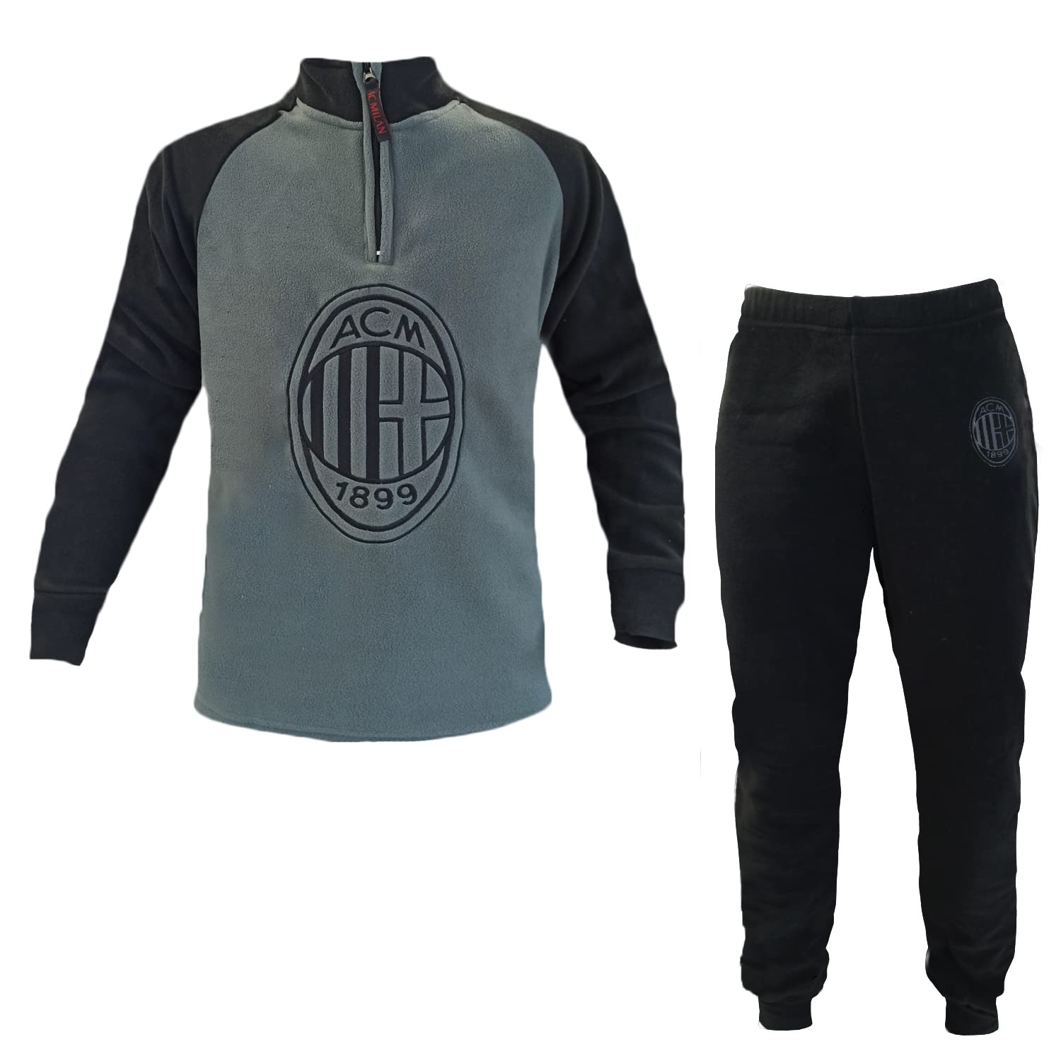 Pigiama in Pile Uomo Mezza Zip/Full Zip Milan Prodotto Ufficiale Art. MI14118 (Nero, S)