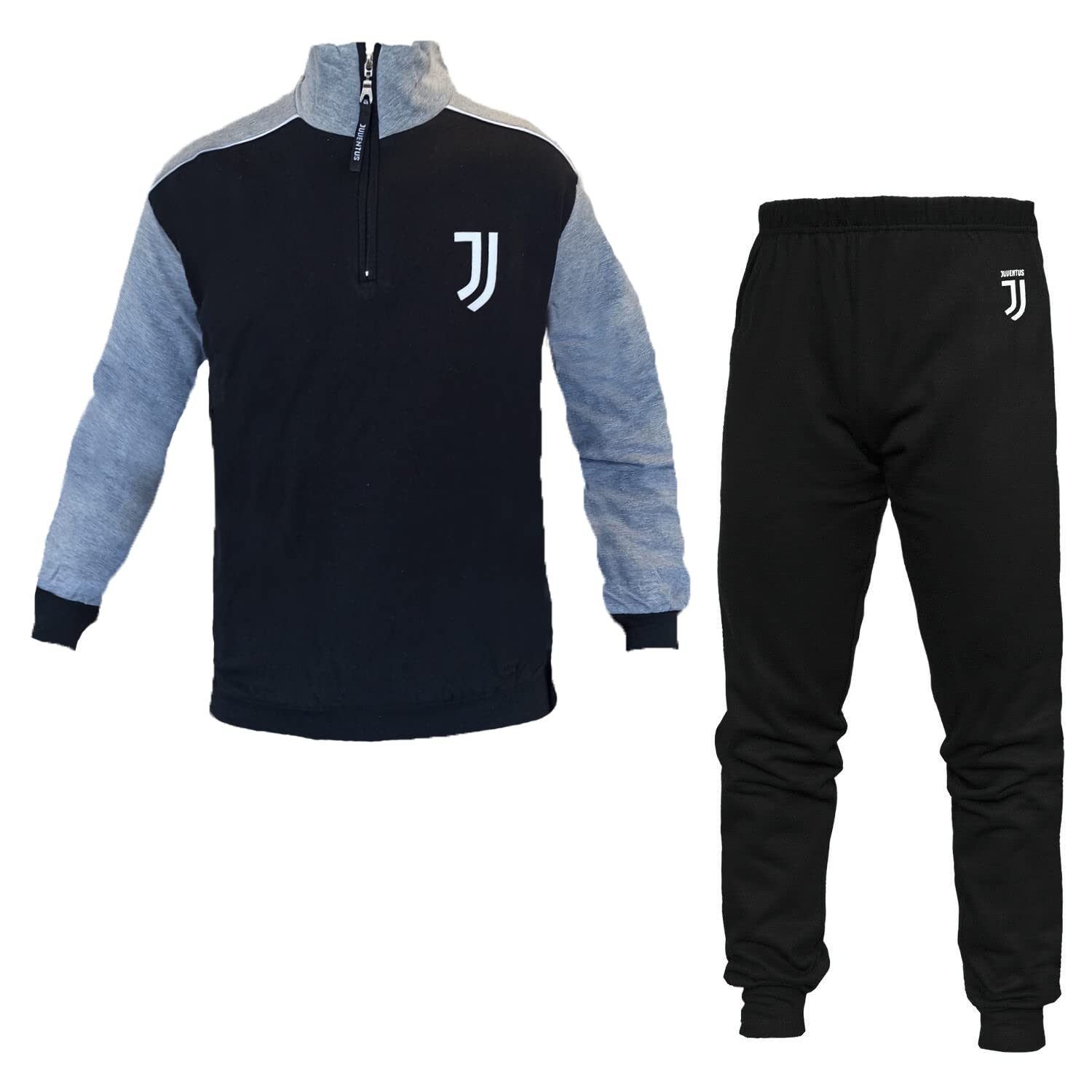 Pigiama Tuta Uomo Mezza Zip in Felpa Juve Prodotto Ufficiale Art. JU14117 (Nero, S)
