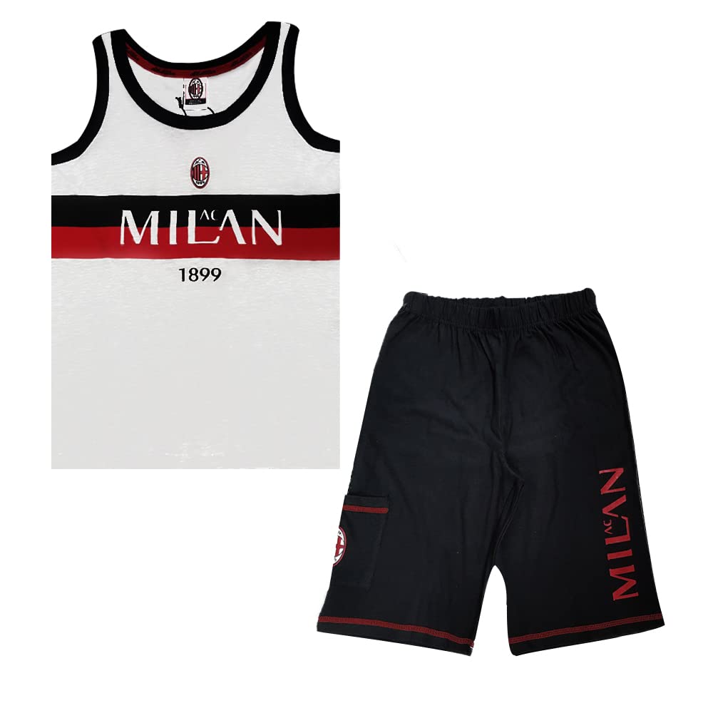 AC Milan Pigiama Estivo Ragazzo Giromanica e Pantaloncino 100% Cotone Prodotto Ufficiale Art.MI15049 (14 Anni, Bianco)