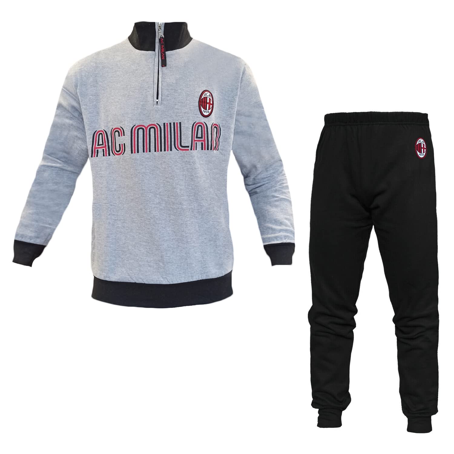 Pigiama Tuta Uomo in Felpa Mezza Zip Milan Prodotto Ufficiale Art. MI14116 (M, Grigio)