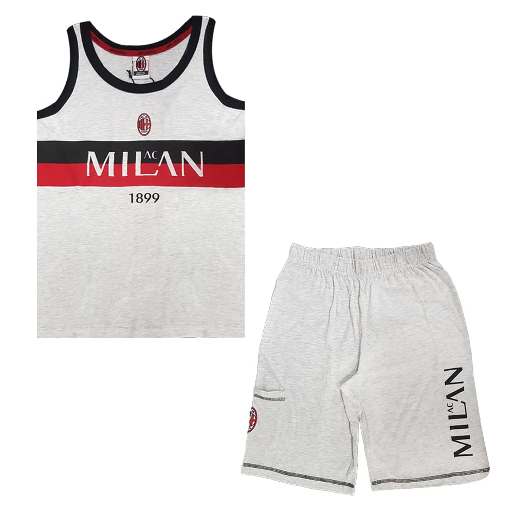 AC Milan Pigiama Estivo Ragazzo Giromanica e Pantaloncino 100% Cotone Prodotto Ufficiale Art.MI15049 (16 Anni, Bianco)