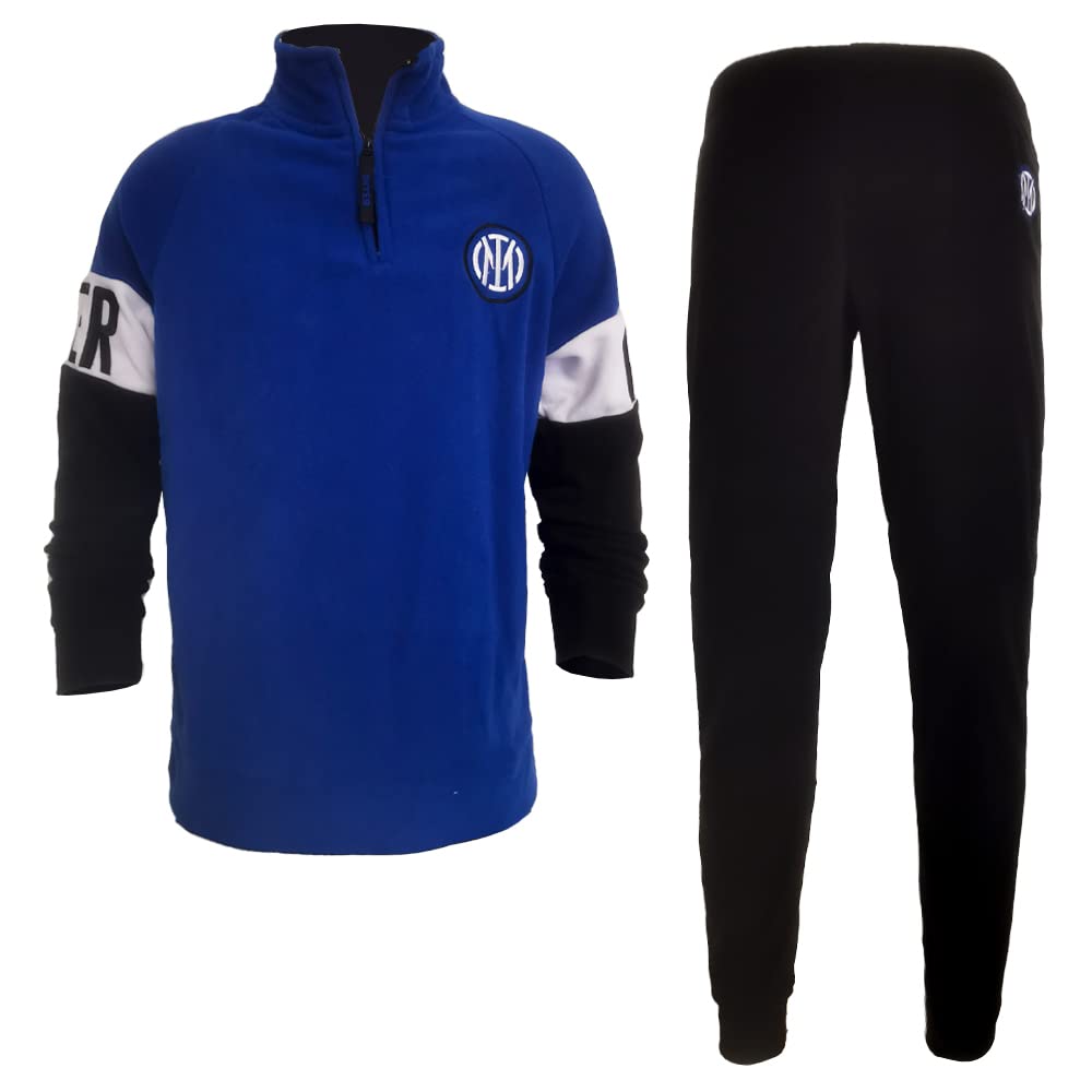 dierre Pigiama Uomo Lungo in Pile Full Zip FC Inter Nuova Collezione Art. IN14134 (Royal, S)