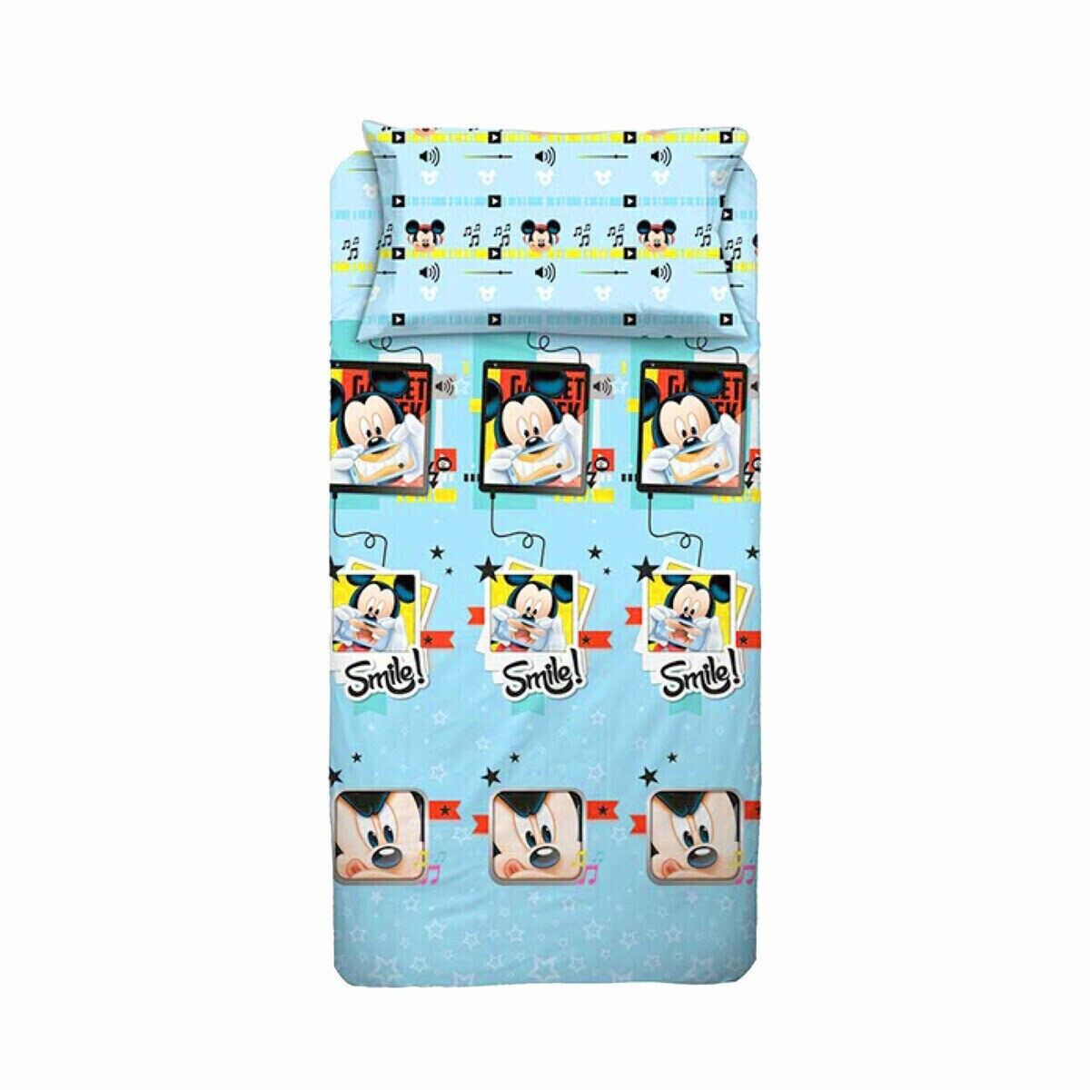 Disney Completo Letto Mickey 1 Piazza, Azzurro 100% cotone