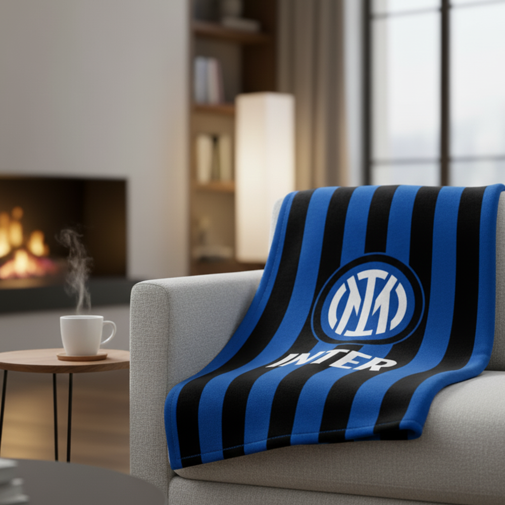 Plaid in Pile Ufficiale F.C. Inter 120x150 cm Coperta Tifoso Neroazzurro