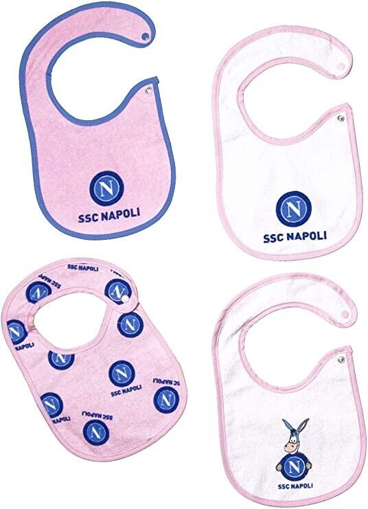 Set 4 bavette SSC NAPOLI rosa con clip in spugna