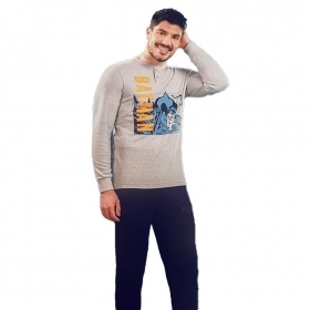 SABOR Pigiama Uomo Batman Caldo Cotone (Grigio Melange,