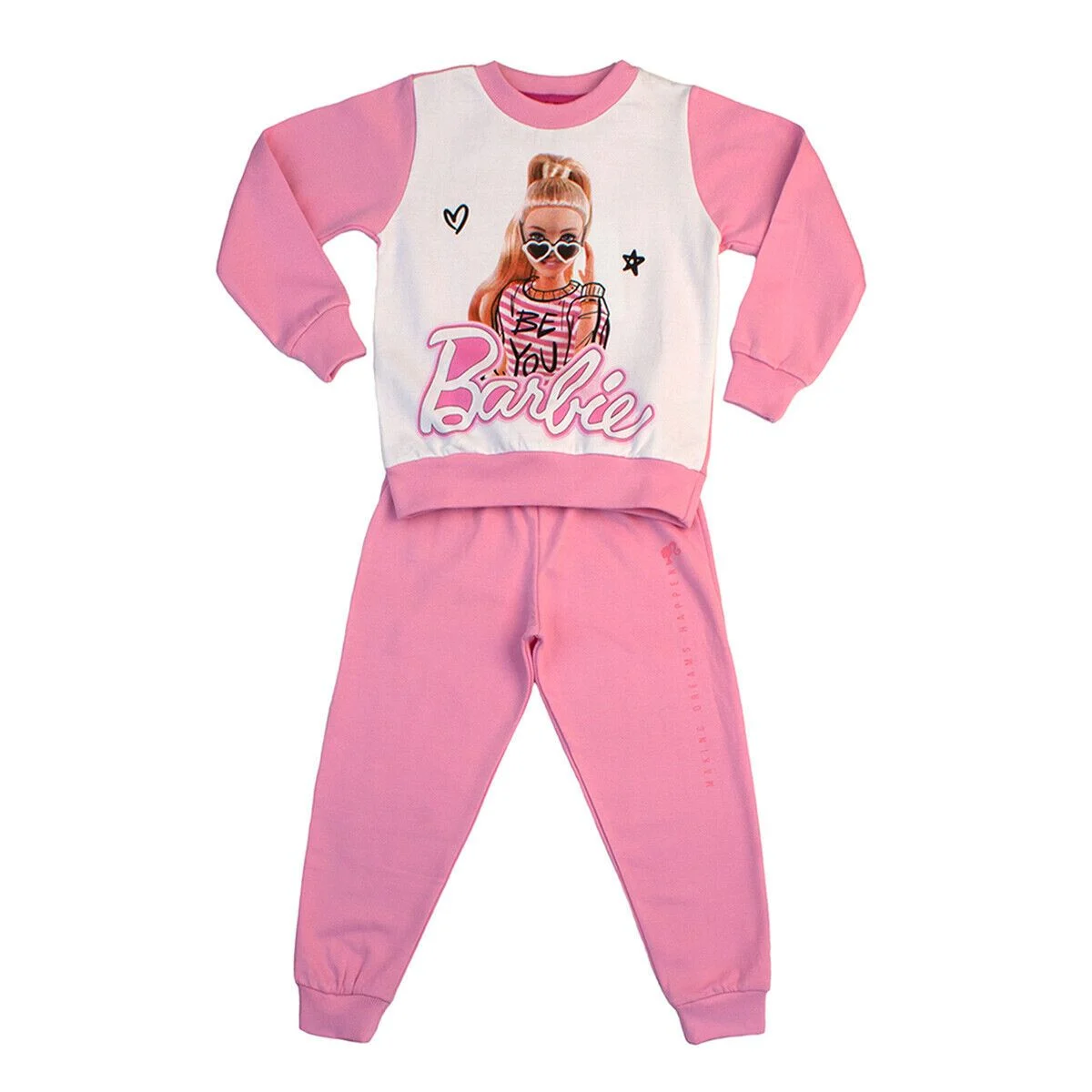 TUTA IN FELPA GIROCOLLO SET BARBIE BIANCA E ROSA CON STAMPA BARBIPIGBF30BR07